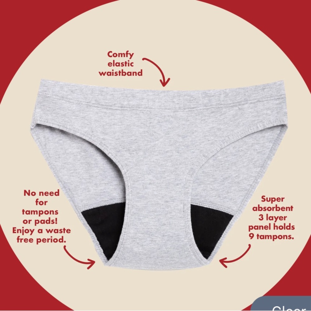 NEW Never Worn The Period Company Underwear Junior Gray Medium Heavy Flows